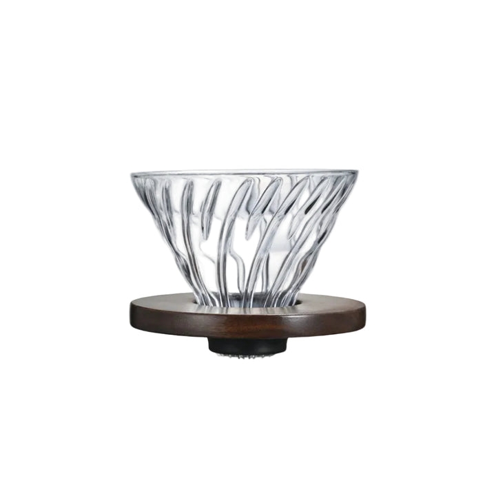 Hario V60 02 Walnut Wood cam dripper ve ceviz ağacı tutucu